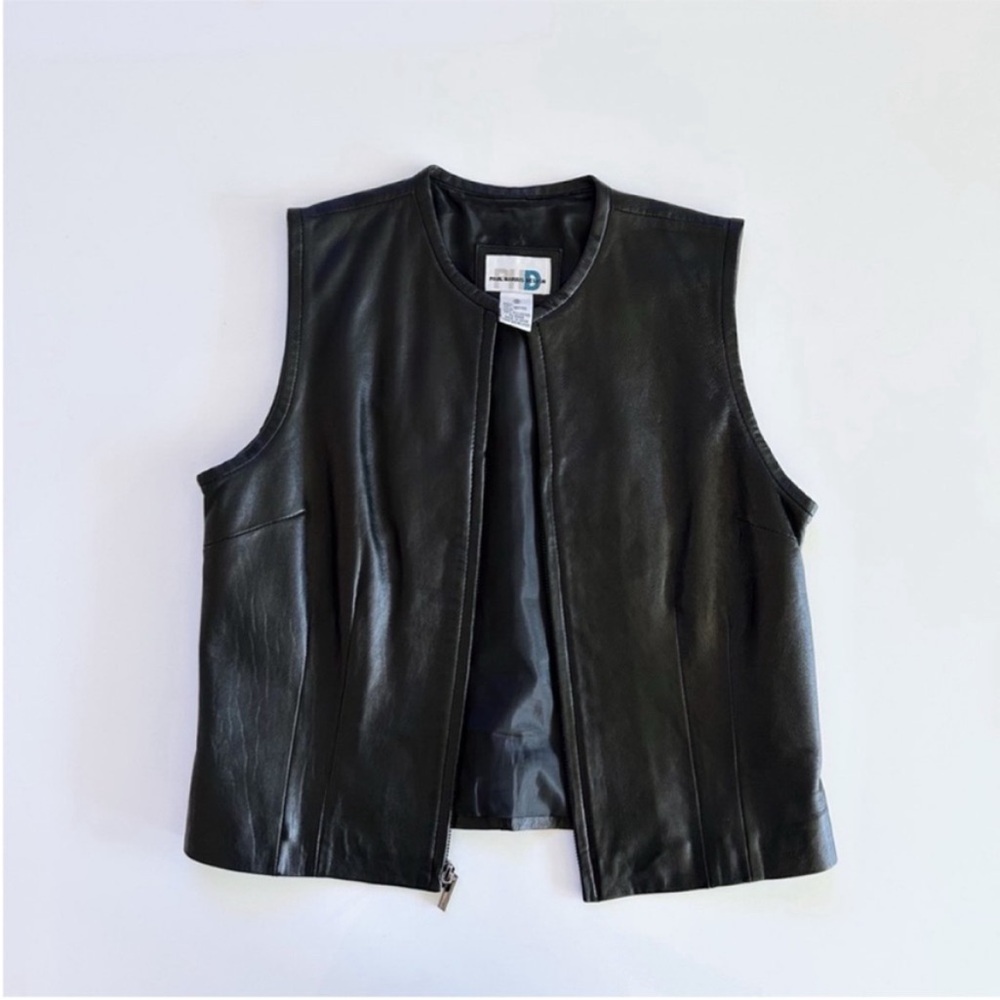 Vintage Paul Harris Design 100% Leather Black Vest - Size S